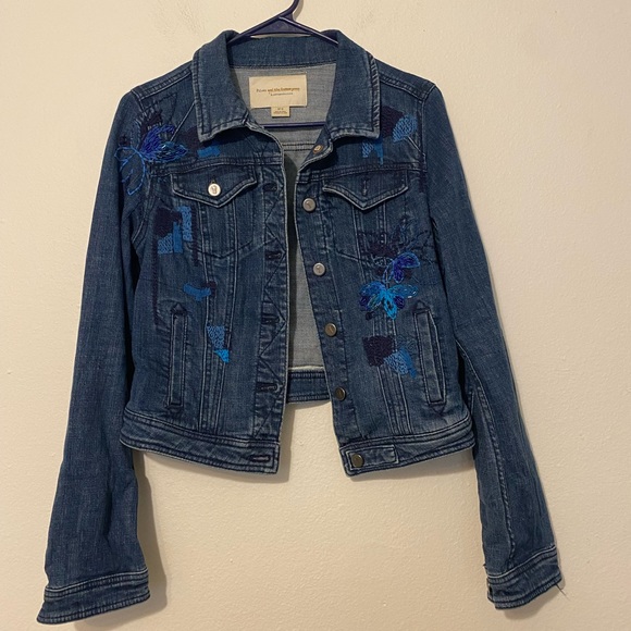 Anthropologie Pilcro and the Letterpress Denim Floral Embroidered Beaded… - Picture 3 of 11